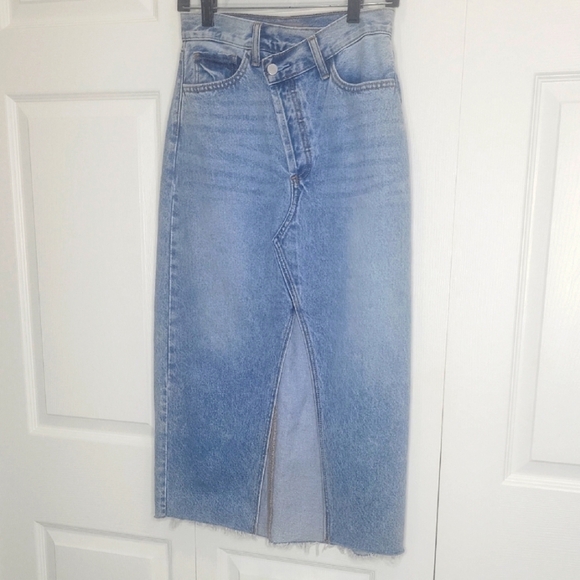 JUST USA Blue Denim Midi Skirt with Front Slit Size XS - Picture 1 of 6